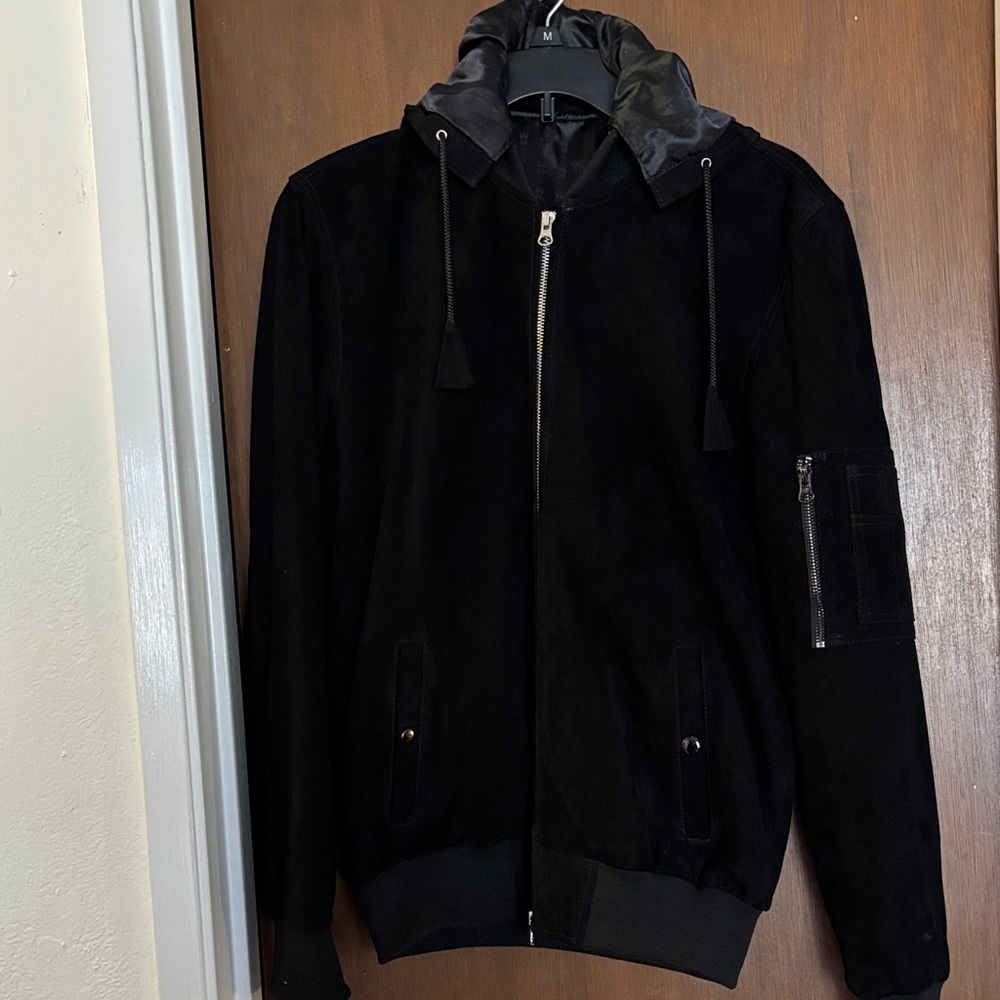 Black Hooded Genuine Soft Suede Men’s xSmall / Unisex Women’s Medium